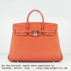 Hermes Birkin 35cm Togo lederen handtassen oranje gouden